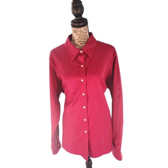 Womens No Iron Pinpoint Oxford 2x Button Front Long Sleeve Plum Lands End - Picture 1 of 13